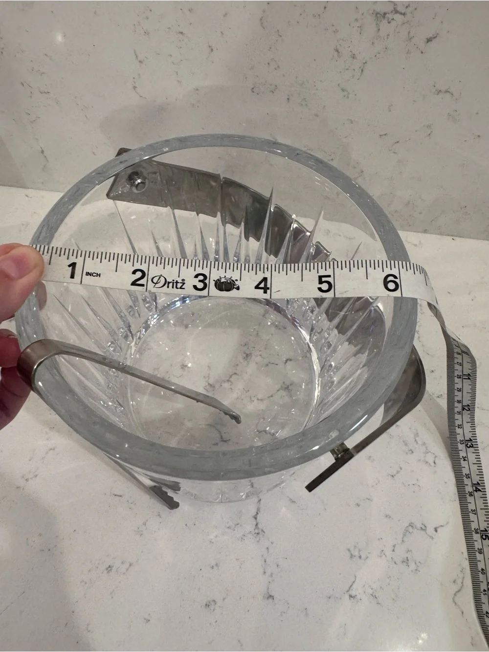Clear Glass Ice Bucket with Stainless Steel Handle
